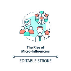 Rise of micro influencers concept icon. Social media content. Creator economy trend abstract idea thin line illustration. Isolated outline drawing. Editable stroke. Arial, Myriad Pro-Bold fonts used