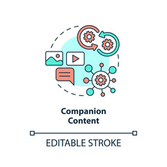 Companion content concept icon. Media platforms. Creator economy trend abstract idea thin line illustration. Isolated outline drawing. Editable stroke. Arial, Myriad Pro-Bold fonts used