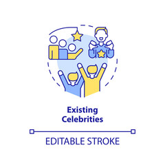 Existing celebrities concept icon. Popular person on social media. Type of creators abstract idea thin line illustration. Isolated outline drawing. Editable stroke. Arial, Myriad Pro-Bold fonts used