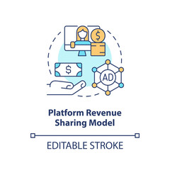 Platform revenue sharing model concept icon. Monetization. Creator business model abstract idea thin line illustration. Isolated outline drawing. Editable stroke. Arial, Myriad Pro-Bold fonts used