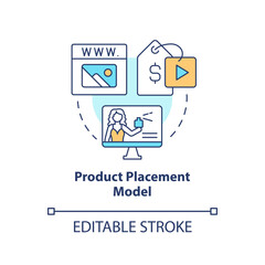 Product placement model concept icon. Brand mention. Creator business model abstract idea thin line illustration. Isolated outline drawing. Editable stroke. Arial, Myriad Pro-Bold fonts used