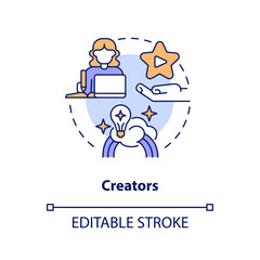 Creators concept icon. Content creation. Creator economy stakeholder abstract idea thin line illustration. Isolated outline drawing. Editable stroke. Arial, Myriad Pro-Bold fonts used