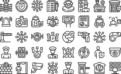 Security guard icons set outline vector. Police standing. Man guard