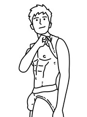 black and white of cute man cartoon for coloring