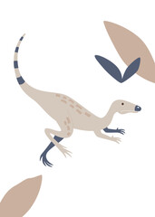 Cute childish poster or c with an illustration of a funny dinosaur. Vector print on a t-shirt with an animal