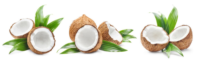 Set of coconuts, isolated on white background