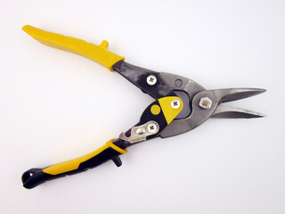 Sheet metal tin snips. Isolated with handmade clipping path.