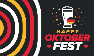 Oktoberfest. Traditional beer festival in Germany. Celebration annual worldwide in september and october. Bavarian party. German event. National flag. Poster, banner, patten. Vector illustration 