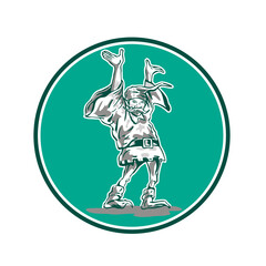 Dwarf Elf Raising Hands Circle Cartoon