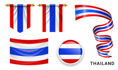 Various Thailand flags set isolated
