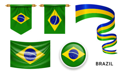 Various Brazil flags set isolated on white background