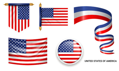 Various American flags set isolated on white background