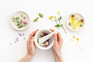 Herbal medicine with wild flowers for essential oil