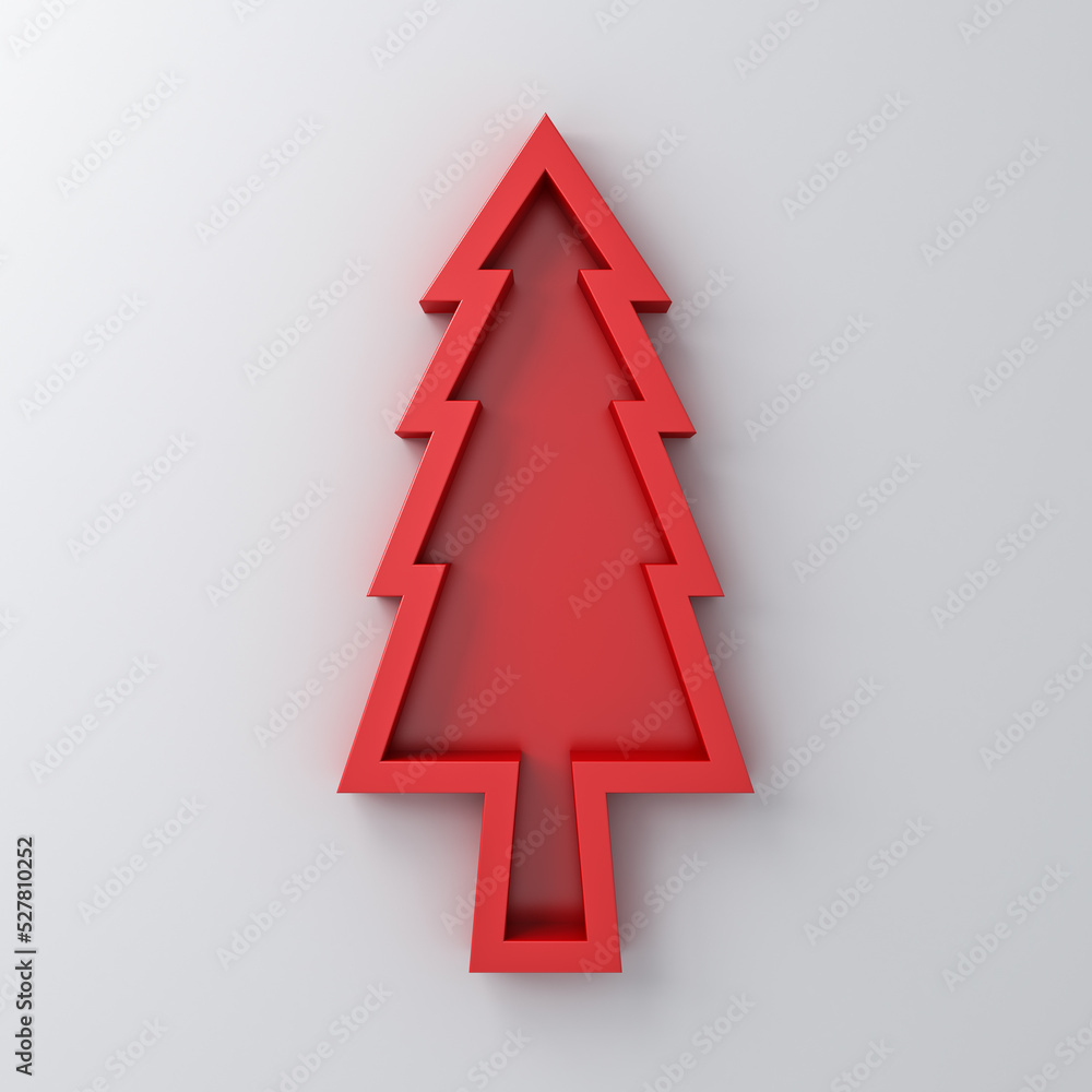Poster Minimal red christmas tree sign isolated on white wall background with shadow 3D rendering