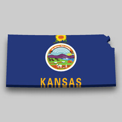 3d isometric Map of Kansas is a state of United States