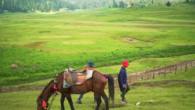 Traveler enjoy in Himalayan Mountains Gulmarg, Jammu and Kashmir, India.