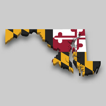 3d isometric Map of Maryland is a state of United States