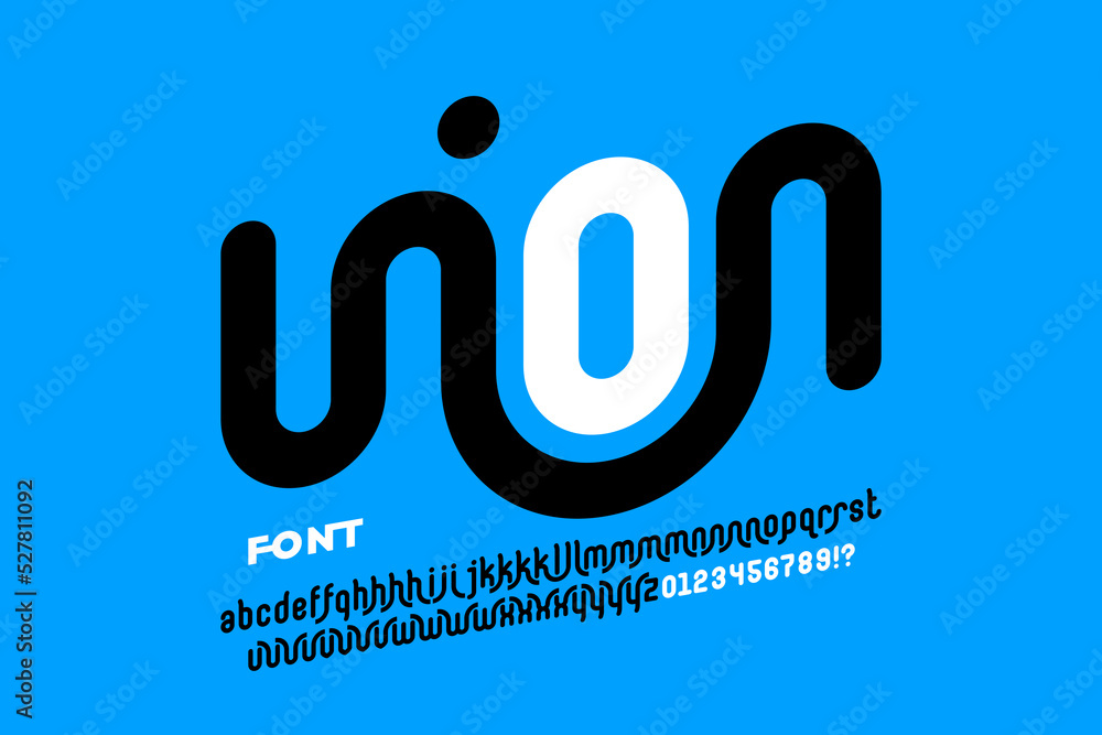 Poster linked letters font design, union alphabet letters and numbers vector illustration