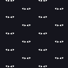 Cats eyes night seamless pattern. Black cats in a dark room. Vector illustration