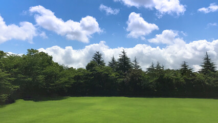 公園の青空に白い雲