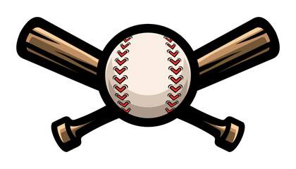 Baseball logo, crossed wooden bats and ball. Sports equipment. Sport games. Emblem, badge.