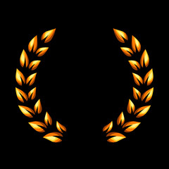 Golden laurel wreath. Symbol of victory, reward signs. Sports trophy logo.