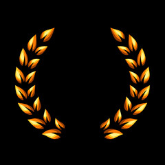 Golden laurel wreath. Symbol of victory, reward signs. Sports trophy logo.