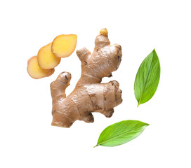 Ginger with leaves Isolated on transparent png - 527813259