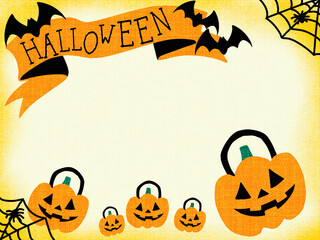 HALLOWEENのカボチャや蜘蛛の巣コウモリのイラストカード