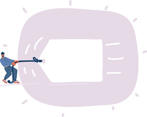 Vector illustration of man pulling rope with big banner