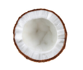 Half coconut isolated on transparent png - obrazy, fototapety, plakaty