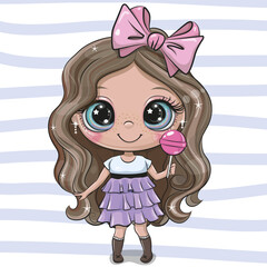 Cartoon Girl with bow and lollipop