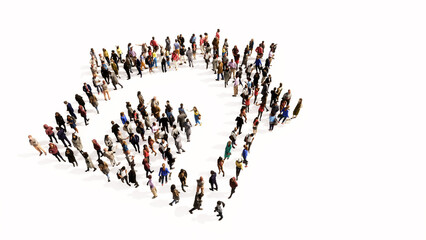 Concept conceptual large community of people forming the home button sign. 3d illustration metaphor for investment, real estate, construction, mortgage, residential