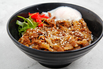 Freshly cooked Japanese food called Gyudon