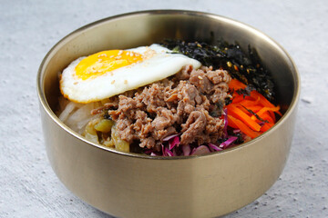 Freshly cooked Korean food called Bibimbap