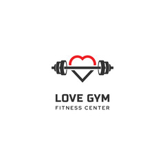 Love Care Fitness Fit Gym Sport Healthy Logo Design Vector Inspiration with Dumbbell Barbel