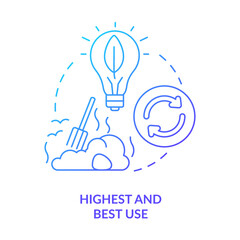 Highest and best use blue gradient concept icon. Zero waste business principle abstract idea thin line illustration. Waste management. Isolated outline drawing. Myriad Pro-Bold font used