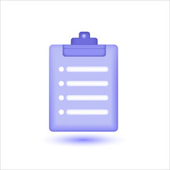 3d icon clipboard task management todo check list. work project plan concept, fast checklist, posting plan on white background, productivity checklist 3d icon vector