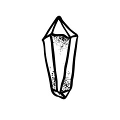Hand drawn crystal gem isolated on white. Geometric gemstone symbol in black and white. Vector illustration. Gothic design, mystic magician symbol in black outlines. Future telling, Halloween concept.