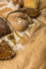 Background assortment of bakery products, gluten free, rye