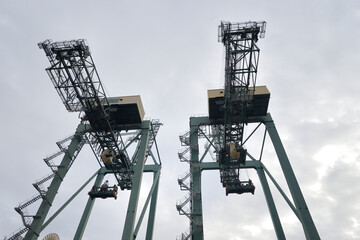 Large cranes in the loading area of a port