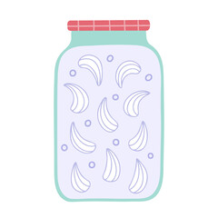 Pickled garlic in a jar. Vector Illustration for printing, backgrounds, covers and packaging. Image can be used for greeting cards, posters, stickers and textile. Isolated on white background.