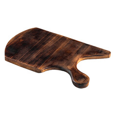 Isolated unusual shape dark wooden cutting board