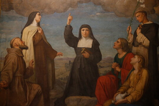 Detail of a painting by Romain Cazes in Trinity church, Paris.