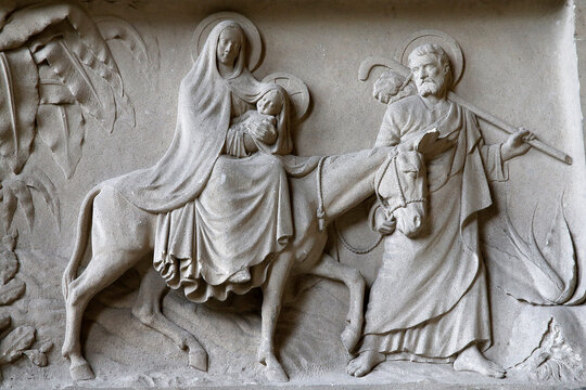 Relief in Saint Sulpice catholic seminary church, Issy-les-Moulineaux.The flight to Egypt.