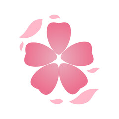 Pink sakura flowers with petals japanese style on white background flat vector icon design.