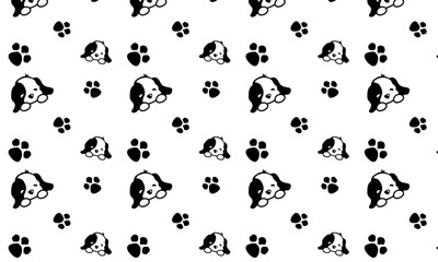 Seamless pattern of paw vector foot trail print. Dog, puppy silhouette animal diagonal tracks for t-shirts, backgrounds, patterns, websites, showcases design, greeting cards, child prints 