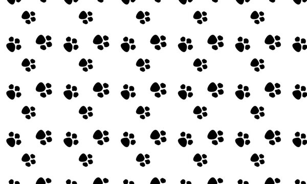 Seamless pattern of paw vector foot trail print of cat. Dog, puppy silhouette animal diagonal tracks for t-shirts, backgrounds, patterns, websites, showcases design, greeting cards, child prints 