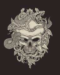 dead skull with snake and ornament
