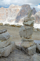 Stone pyramid built by travelers. Italy,  Cortina d'Ampezzo